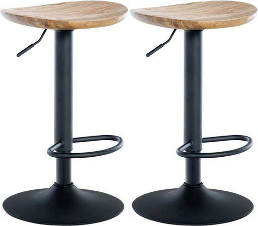DELUKE Barhocker 2er Set höhenverstellbar aus Holz und Metall in Natur, B/T/H: 41 x 38,5 x 56-80 cm
