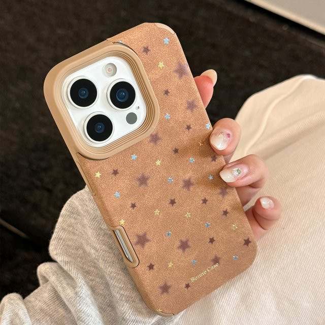MUQGEW Koreanische Handyhülle mit Sternen und Ledertextur für iPhone 11 bis iPhone 17 Pro Max, Florales Softcover, Stoßfest - Bild 1