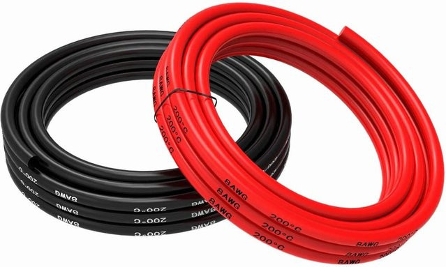 YUNIQUE EUROPE 8 AWG Silikonkabel Set, Rot und Schwarz, 2,5 m pro Farbe, flexibel und hochtemperaturbeständig für Elektronikprojekte - Bild 1