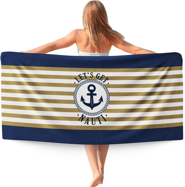 Let'S Get Nauti Strandtuch von JMG Household Supplies, Marineblaues Nautisches Design, Schnelltrocknend und Sandfreies Badetuch, B/H: 50 x 100 cm - Bild 1