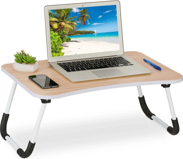 Relaxdays Laptoptisch klappbar aus MDF und Eisen in Natur, B/T/H: 63 x 40 x 26 cm - Bild 1