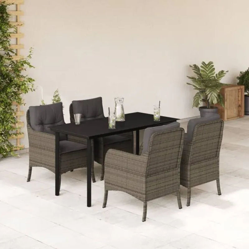5-tlg. Garten-Essgruppe aus Poly-Rattan mit Kissen in Grau von Vidaxl - Bild 1