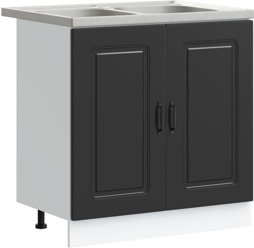Vidaxl Küchenschrank Kalmar Unterschrank mit Drehtüren aus Holzwerkstoff, 2er-Set, Schwarz, B/T/H: 80 x 46 x 81.5 cm - Bild 1