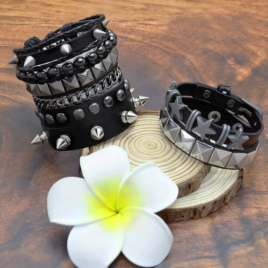 RechicGu Armband, PU-Leder, Perle, Schwarz, Unisex - Bild 2