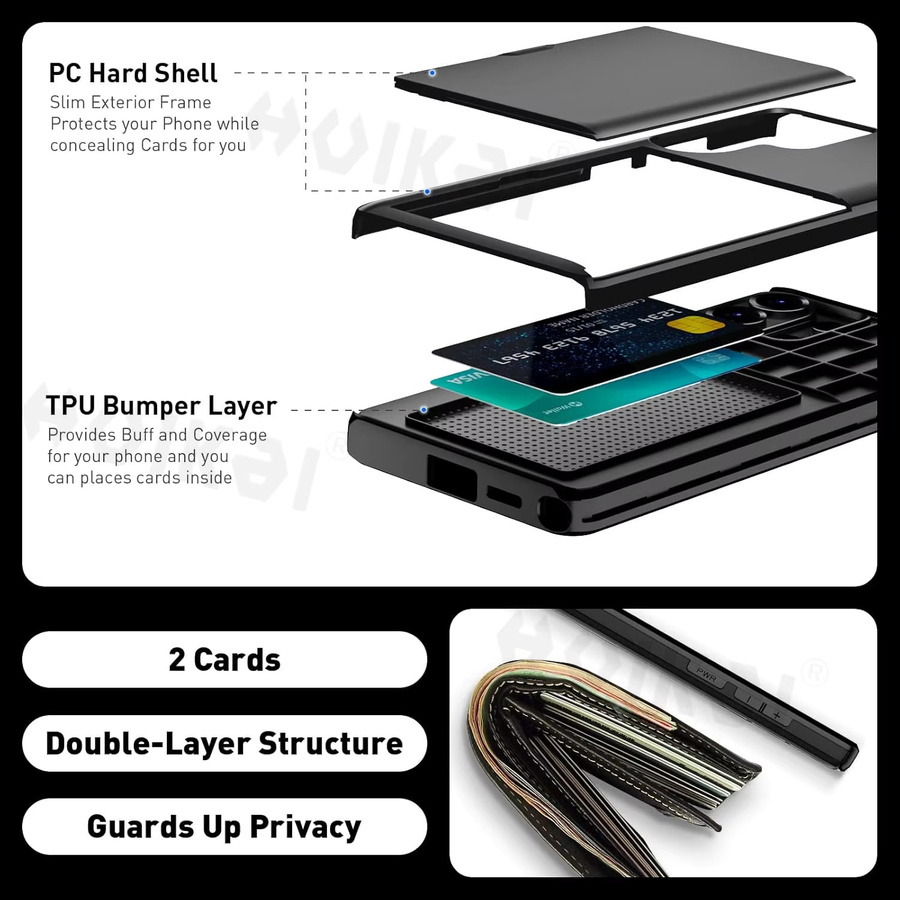 Samsung Handyhülle mit Kartenhalter und Schiebefach für Galaxy S26 Ultra S25 S24 S23 S25 FE S22 in Schwarz und Blau - Bild 5