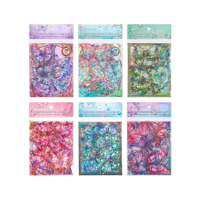 20 Stück funkelnde Schmetterling Aufkleber in Goldoptik, transparente Collagen für Scrapbooking, Tagebuch und Bastelarbeiten, Mehrfarbig - Bild 4