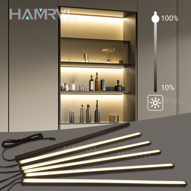 Dimmbare LED-Einbauleuchte mit Touch-Sensor für Holzlattenwandpaneele und Schränke, Warmweiß, Schwarz, Länge: 50 cm - Bild 1