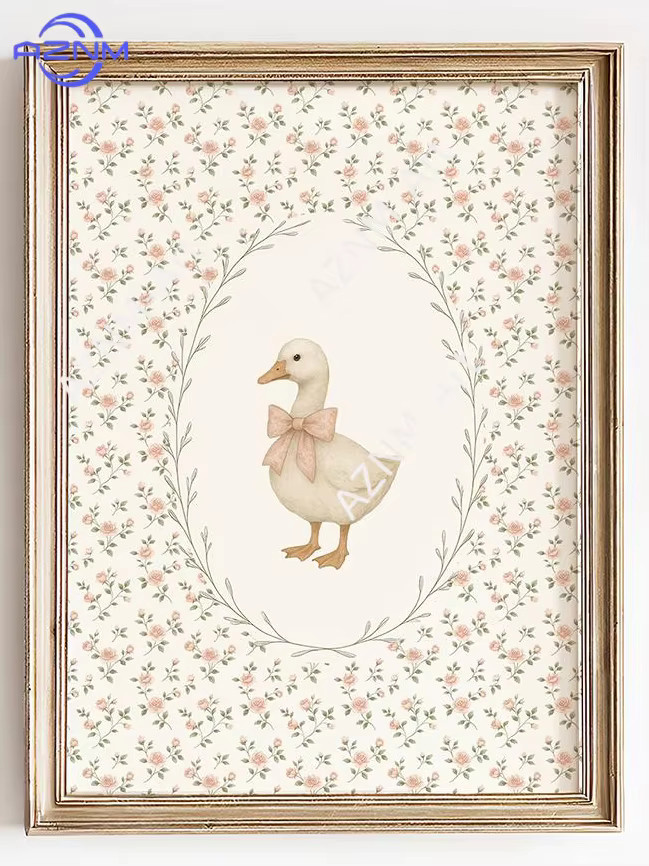 Potdemiel Wandkunstdrucke Set mit Gänse- und Hasenmotiven in Rosa und Multicolour, Vintage Tierposter für das Kinderzimmer - Bild 2