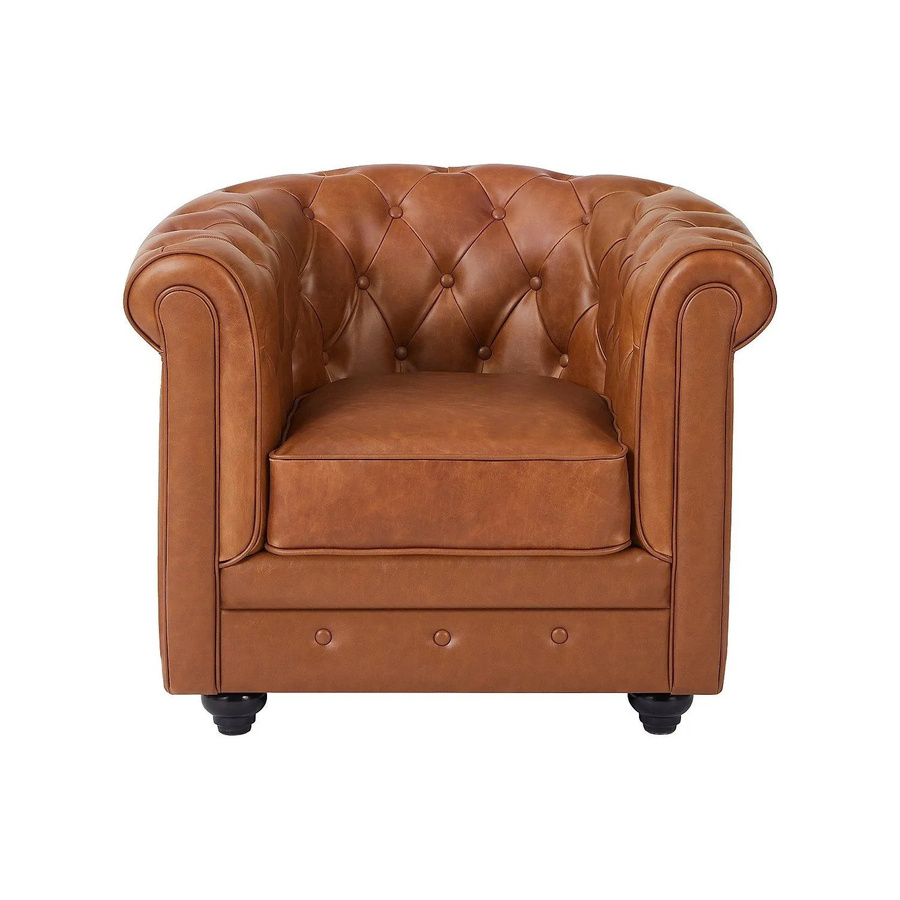 Vente-unique Chesterfield Sessel aus Rindsleder mit gerader Rückenlehne in Kamel und Braun, Höhe: 82 cm - Bild 2