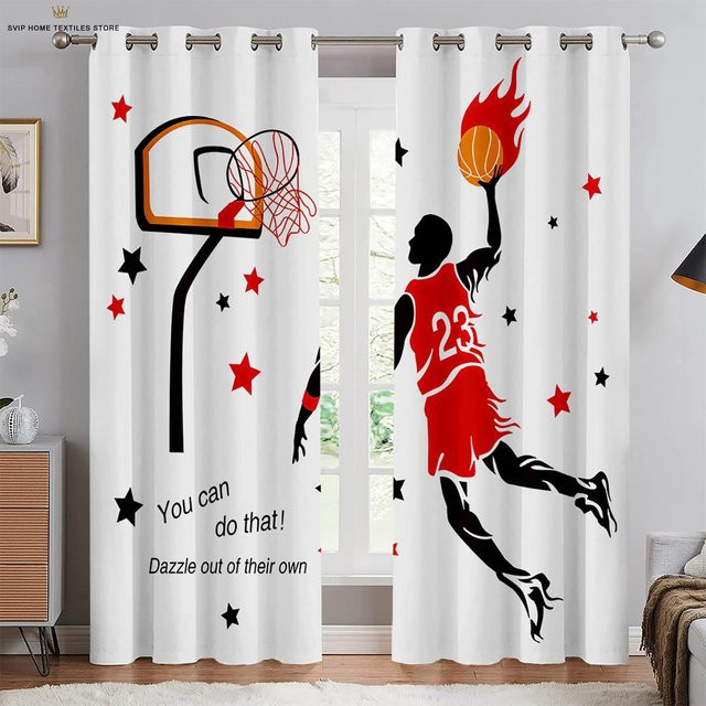 Yiran Furniture Vorhänge mit Basketball-Print, 2er-Set, halbtransparent, Polyester, Breite: 50 cm, Höhe: 130 cm - Bild 1