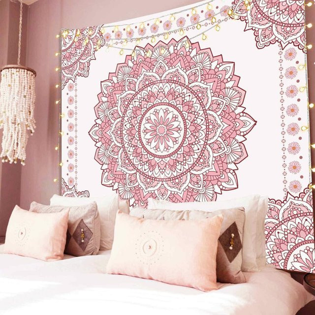 VIKAMA Bohemian Mandala Wandteppich in Pink mit floralem Design, Breite: 60 cm, Höhe: 40 cm - Bild 1