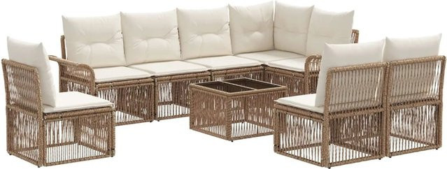 vidaXL Gartensofa-Set 9-teilig in U-Form, Beige, Poly-Rattan mit Polsterkissen und pulverbeschichtetem Stahlgestell - Bild 1