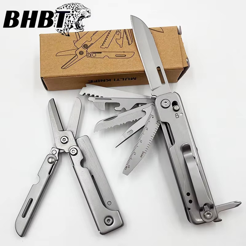 BHBT 14-in-1 faltbares Multitool-Messer mit abnehmbarer Schere in Silber für Outdoor, Camping und EDC - Bild 3