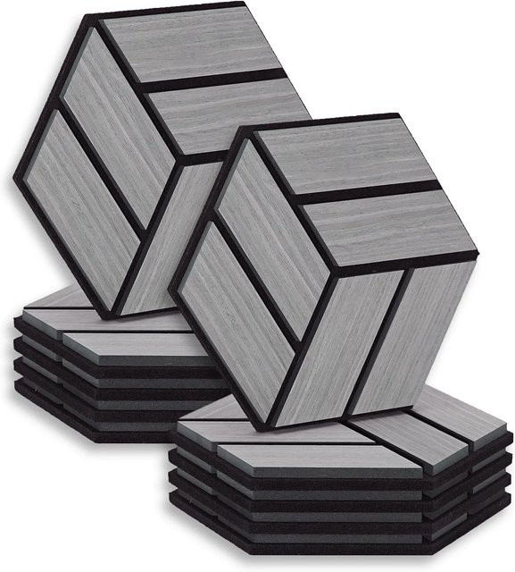 Homestyle4u Akustikpaneele Hexagon Wandpaneele aus Holz in Grau, 10 Stück, B: 30 cm, H: 26 cm - Bild 1