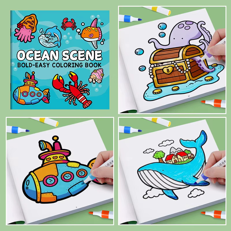 Pädagogisches Zeichen- und Malbuch für Kinder mit Tieren und Meerestieren, buntes Malbuch aus Papier für Kinder ab 3 Jahren - Bild 1