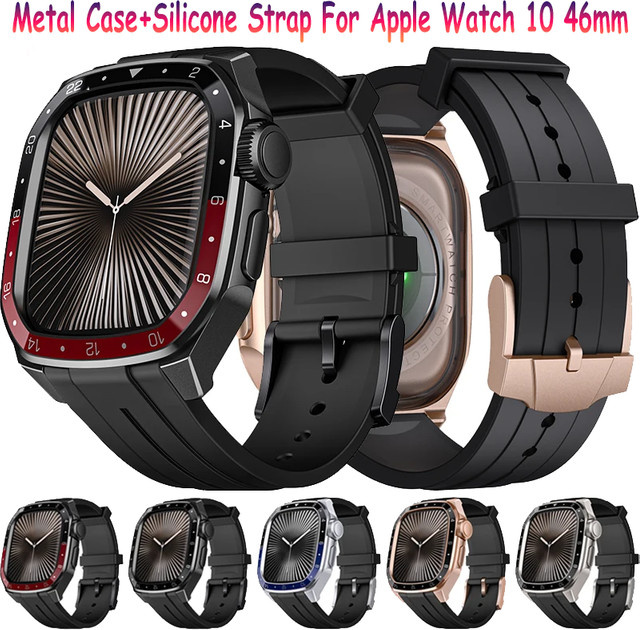 Uhrenarmband Silikon, Metallgehäuse, Apple Watch 10 46 mm, iWatch 46 mm - Bild 1