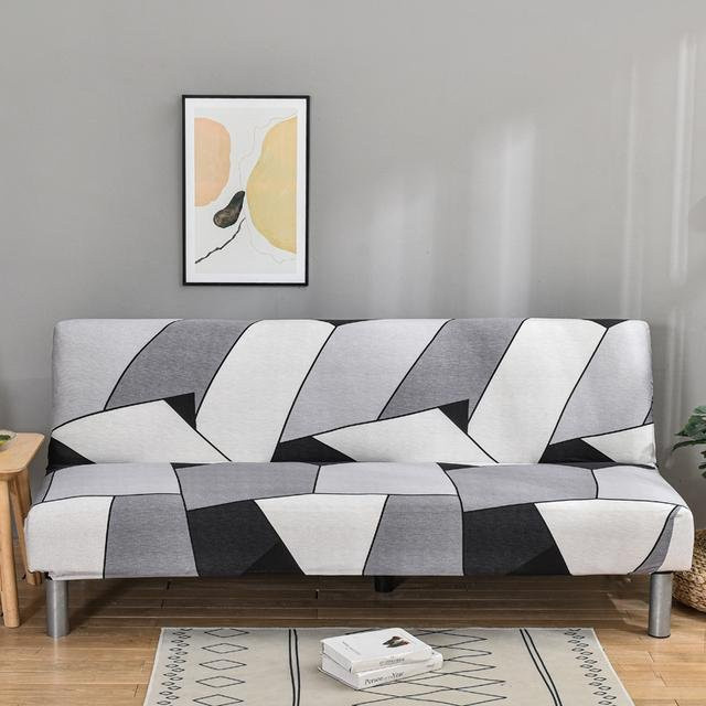 S-EMIGA Elastischer Sofa-Schonbezug in Grau mit Streifenmuster, Armloses Sofa-Bettbezug aus Spandex-Material, Größe L (Länge: 185-220 cm) - Bild 1
