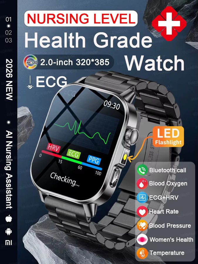 TAVYU Smartwatch mit EKG und PPG KI-Gesundheitsdiagnose, Herzfrequenz-Tracker und HD-Anruffunktion, Schwarz - Bild 7