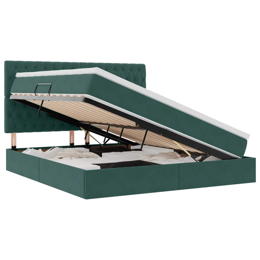 vidaXL Bett mit Stauraum und LED in Dunkelgrün aus Samt, B/T/H: 160 x 200 x 128 cm - Bild 2