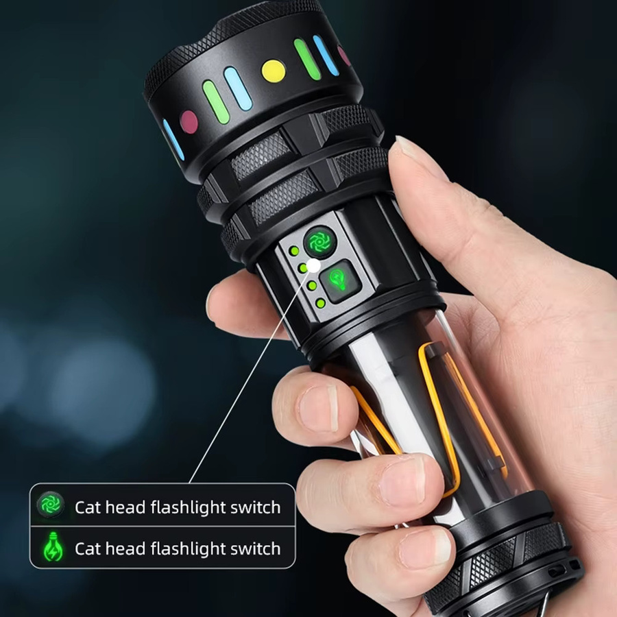 Alonefire LED-Taschenlampe mit 30W Zoom und COB-Licht, USB wiederaufladbar, Schwarz - Bild 4