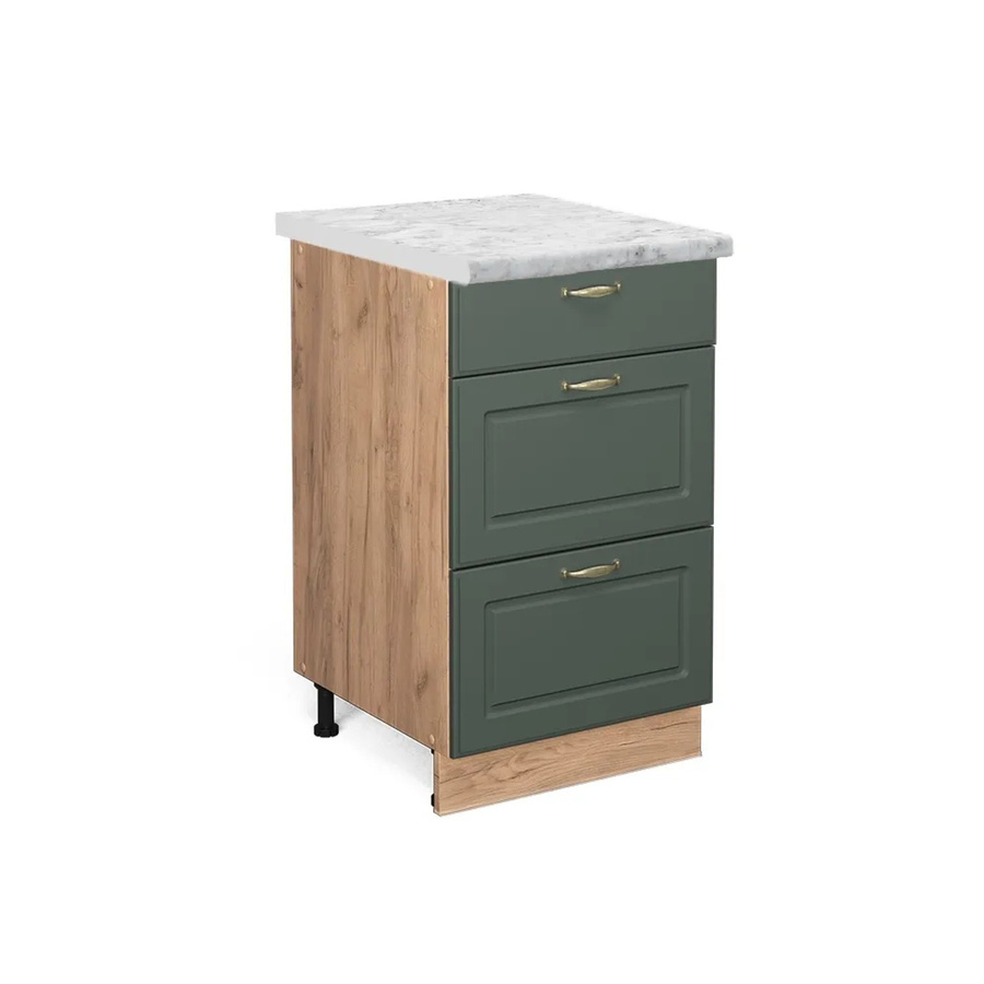 Vicco Küchenunterschrank Fame-Line Landhausstil in Grün-Gold mit Eichenoptik und Marmor-Effekt, B: 50 cm, H: 82 cm, T: 60 cm - Bild 2