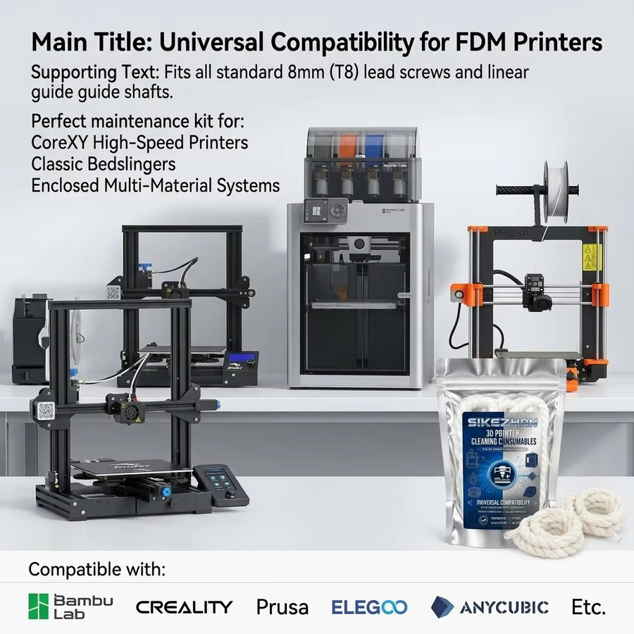 2 Stück jaysuing Mikrofaser 3D-Drucker Z-Achsen-Reinigungsseil 8mm Wartungswerkzeug für Bambu Lab, Creality, Ender und Prusa in Weiß - Bild 5