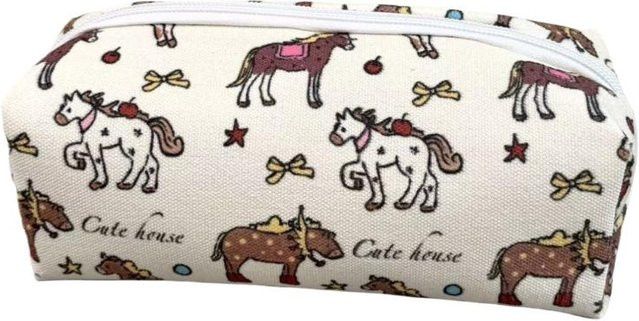 Binchi Outdoor Product Federmäppchen mit Pferdedruck aus Segeltuch, Reißverschlusstasche in Multicolour für Schreibwaren und Kosmetik - Bild 1