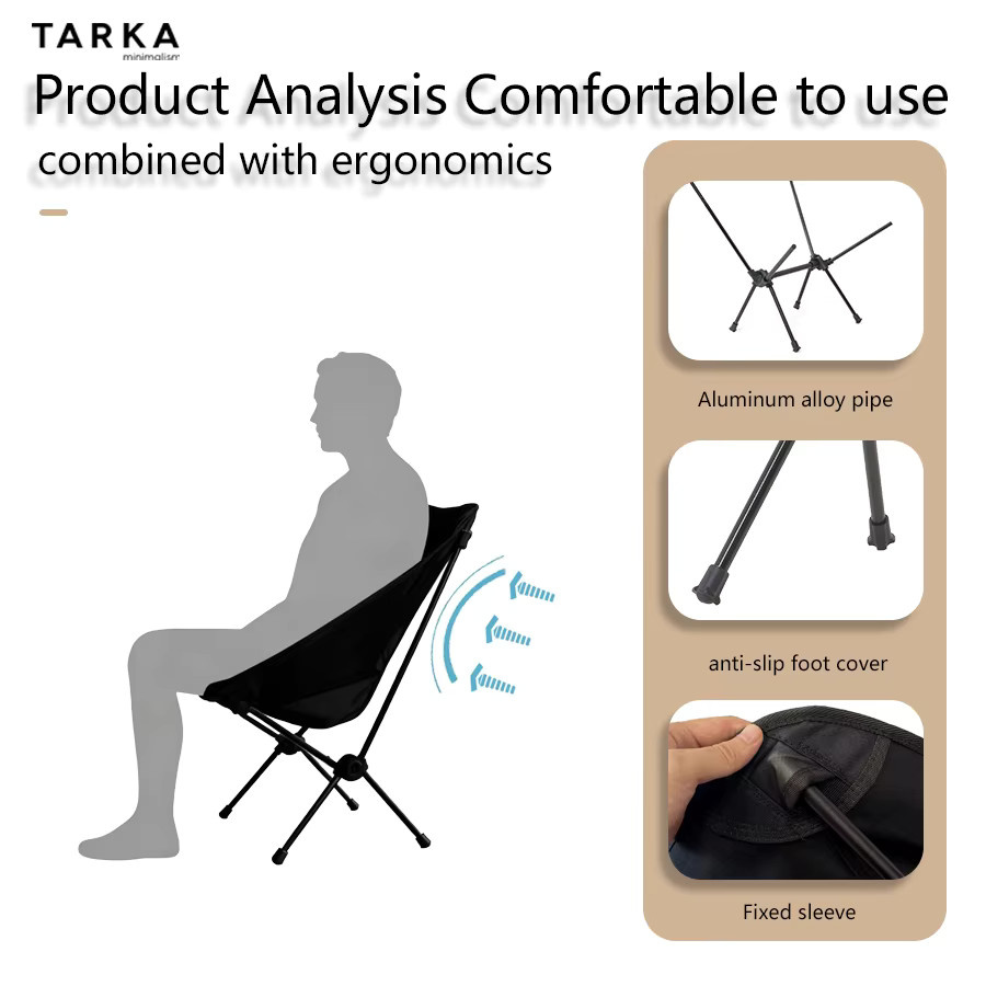 TARKA Camping-Klappstuhl Mondstuhl in Schwarz für Outdoor, Garten und Picknick - Bild 2