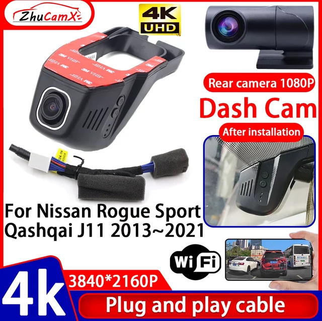 ZhuCamX 4K UHD Dash Cam Videorecorder für Nissan Rogue Sport und Qashqai J11 2013-2021, Schwarz - Bild 1