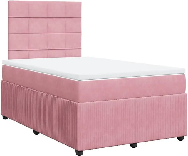vidaXL Boxspringbett mit Matratze in Rosa, Samt, Hybrid mit Taschenfederkern, USB-Ladeport und Unterbettbeleuchtung, B/T: 120 x 190 cm - Bild 1