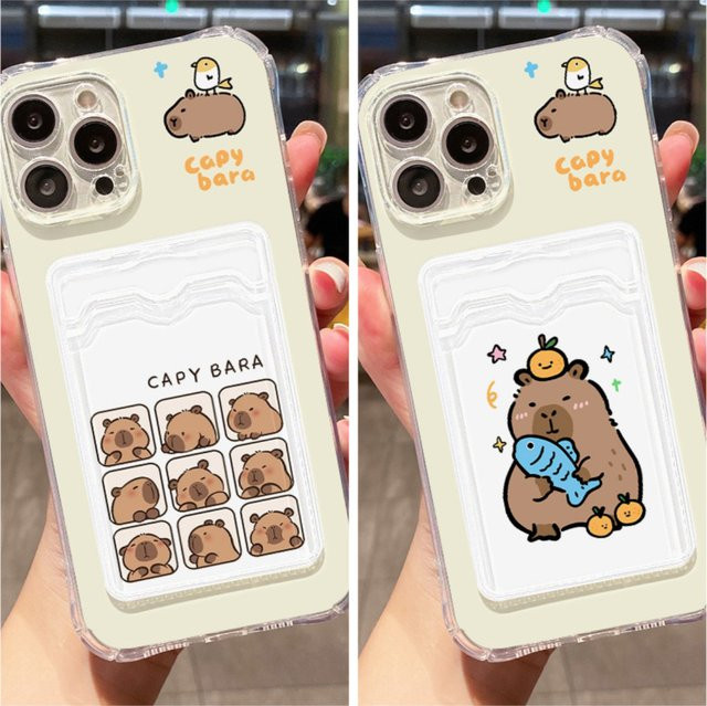 Capy Bara TPU Kartenhalter Handyhülle für iPhone 17 16 15 14 13 12 11 Pro Max Air XR X Xs Stoßfeste Transparente Schutzhülle - Bild 1