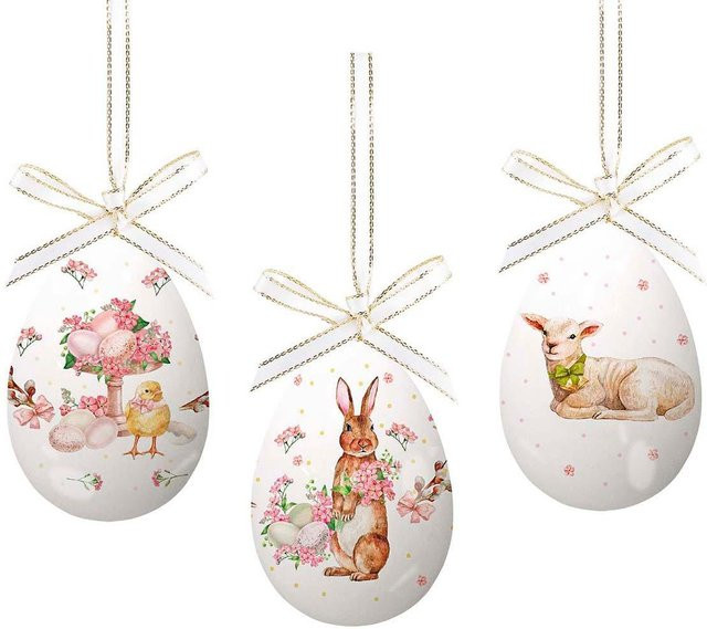 3er-Set Deko-Ostereier Frohe Ostern aus Keramik in Weiß mit floralem Design von St. Benno Verlag - Bild 1