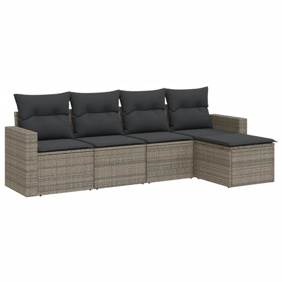 vidaXL 5-tlg. Garten-Sofagarnitur in L-Form aus Poly Rattan mit Kissen in Grau - Bild 2