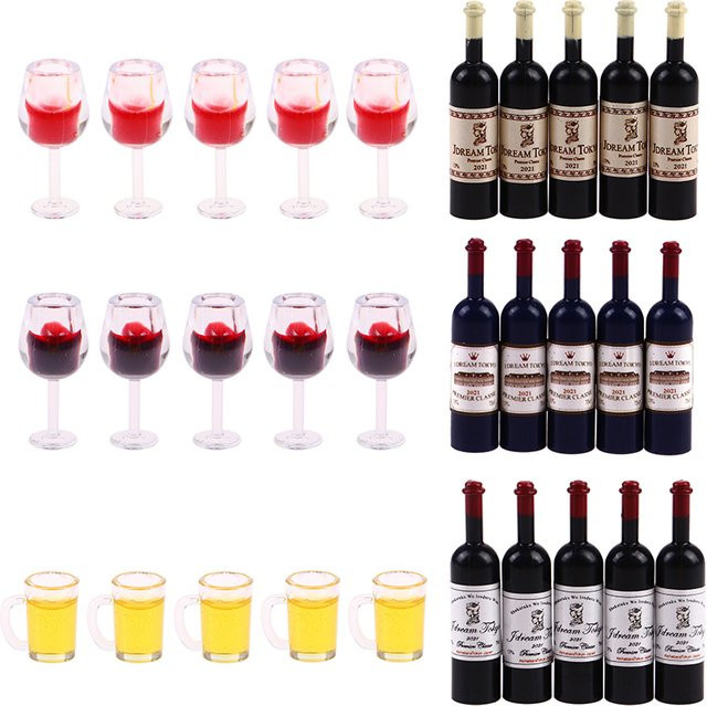 5-teiliges Set Miniatur Wein Tasse Bierkrug Weinflasche, Modell Möbel, 1:12 - Bild 1