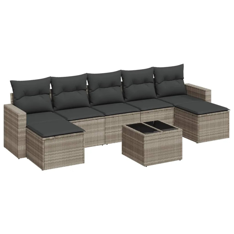 vidaXL 8-teilige Garten-Sofagarnitur in L-Form aus Polyrattan mit Kissen in Hellgrau - Bild 2