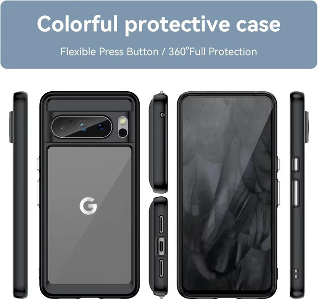 Transparente TPU Schutzhülle für Google Pixel 10 9 8 7 6 Pro XL mit Stoßfest-Funktion in Schwarz - Bild 1