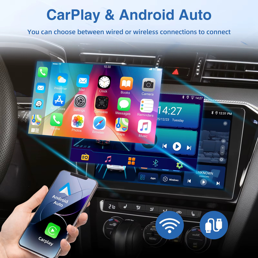 MOPECT 9-Zoll Universal 2DIN Autoradio mit Android 15, 6GB RAM + 128GB Speicher, CarPlay, GPS-Navigation, DAB und AHD Touchscreen in Schwarz - Bild 2