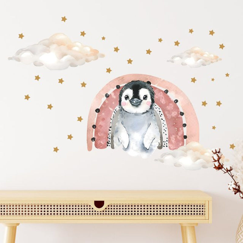 BRUP Wandtattoos für Kinder mit niedlichem Pinguin, Sternen, Regenbogen und Wolken in Mehrfarbig - Bild 1