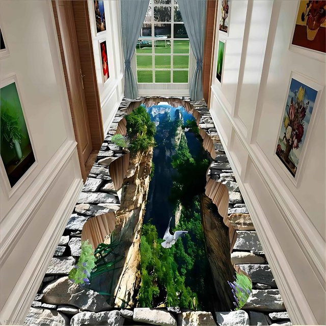 Lodestar Läuferteppich Canyon Fluss mit 3D-Optischer Täuschung, Grün/Mehrfarbig, B/T: 50 x 150 cm - Bild 1