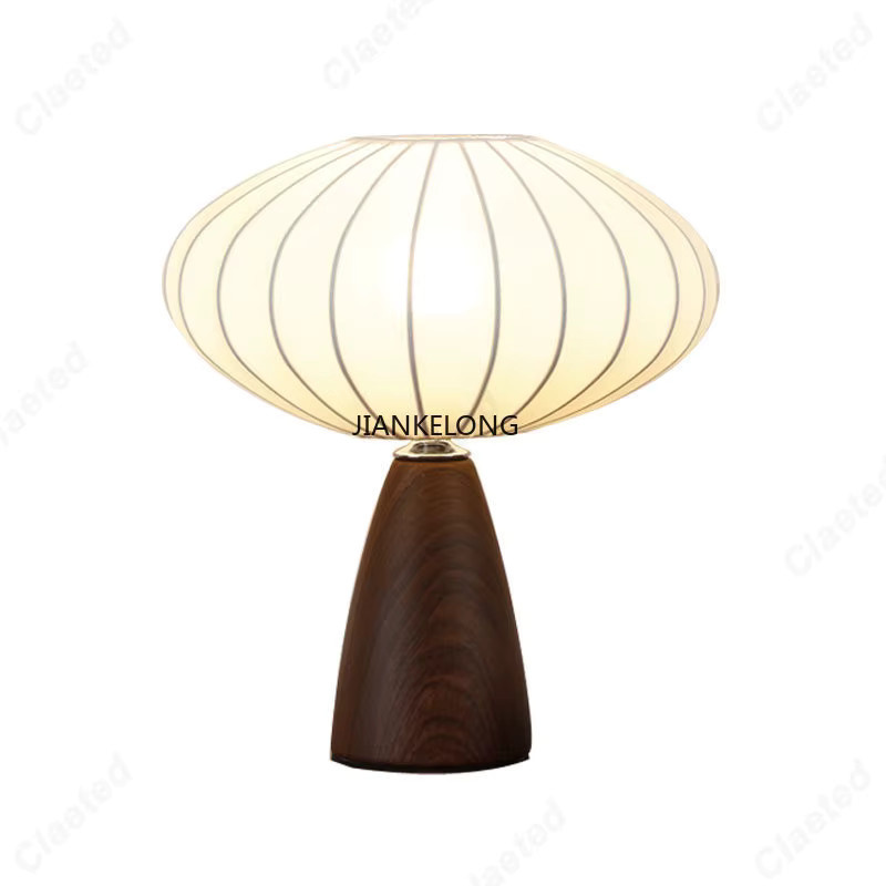 JIANKEXING Nordische Schreibtischlampe aus Stoff und Holz, dimmbare Nachtleuchte im Retro-Design für das Schlafzimmer, Warmweiß, B/T/H: 28,0 x 32,0 x 10,0 cm - Bild 3