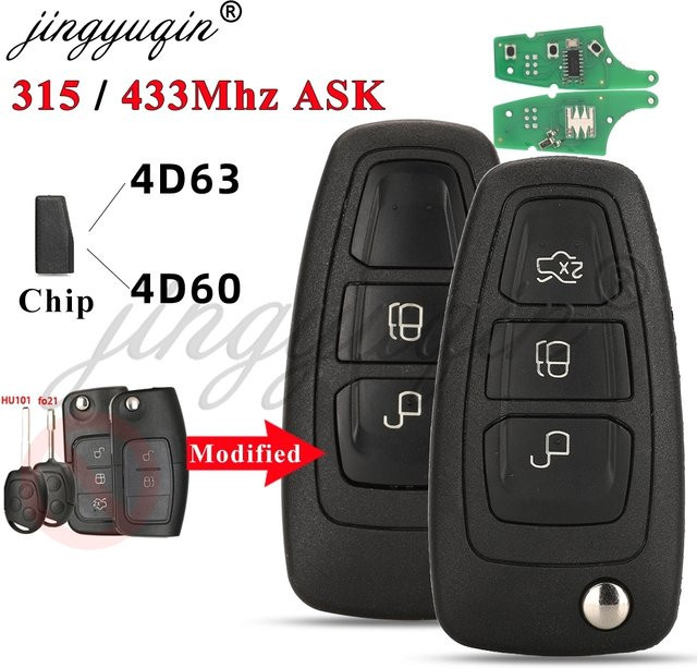 Modifizierter Fernbedienungs-Autoschlüssel von jingyuqin in Schwarz für Ford B/C/S-Max Focus Mondeo Kuga Fiesta Ecosport Galaxy Transit 315/434MHz ASK 4D60/4D63 5WK48791 - Bild 1