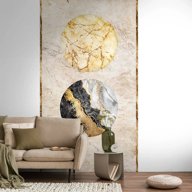 PROFHOME Fototapete Marmoroptik in Beige Gold Schwarz mit Stein-Look, matt, B: 1,59 m, H: 2,80 m - Bild 1
