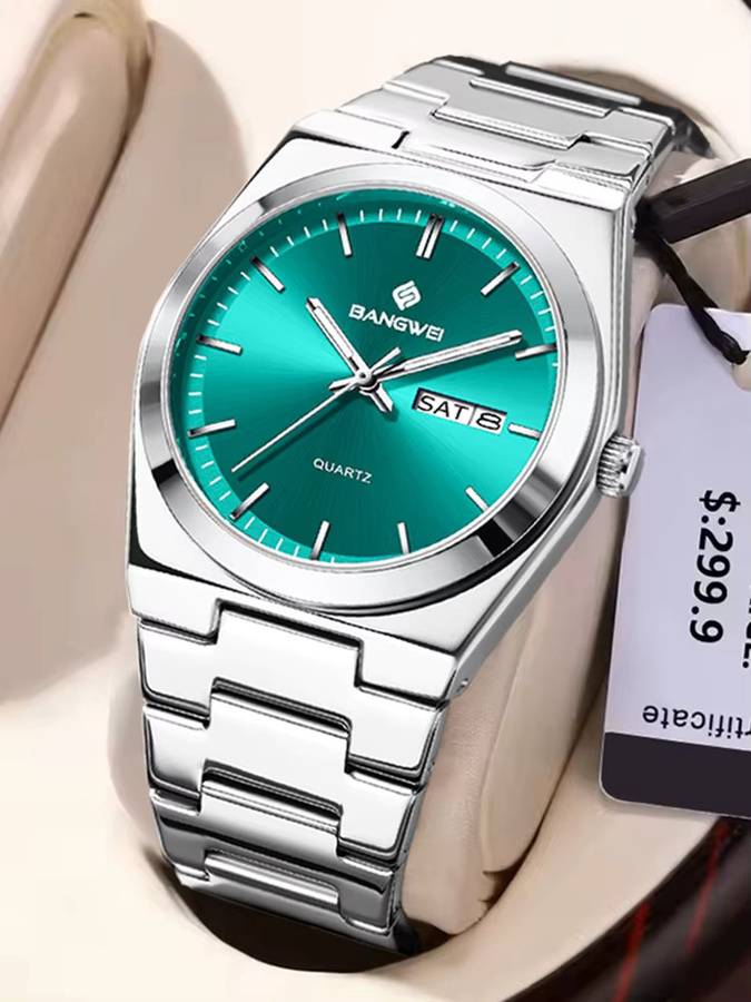 BANGWEI Armbanduhr Quarz, Edelstahl, Grün, Orange, Herren - Bild 7