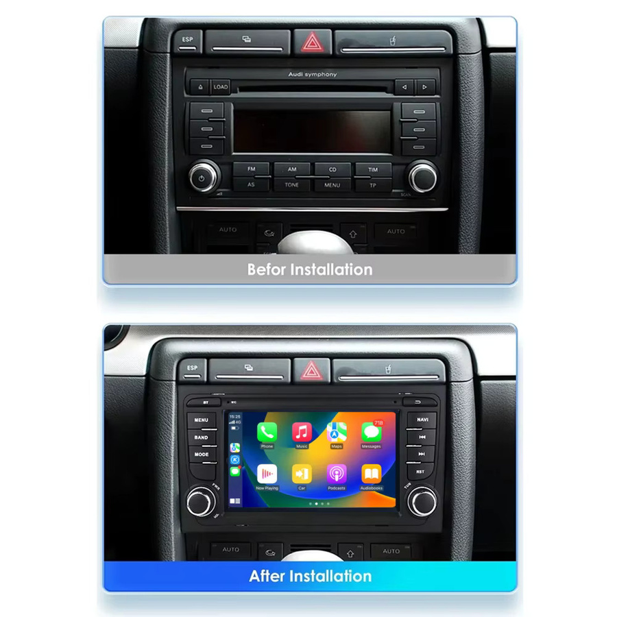 Icreative Android Autoradio mit Carplay und GPS für Audi A4 B6 B7 S4 RS4 sowie Seat Exeo, 2Din Multimedia Video Player Stereo in Schwarz - Bild 2