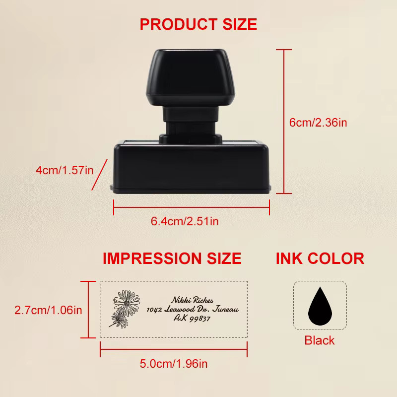 Personalisierter selbstfärbender Adressstempel in Schwarz für Briefe, Grußkarten und Geschenkverpackungen - Bild 2