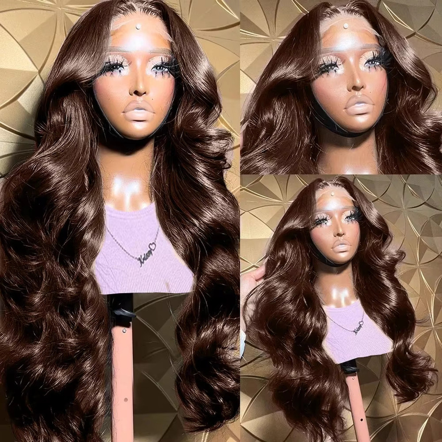 Sooolavely Lace Front Perücke Echthaar, schokoladenbraun, Body Wave - Bild 4
