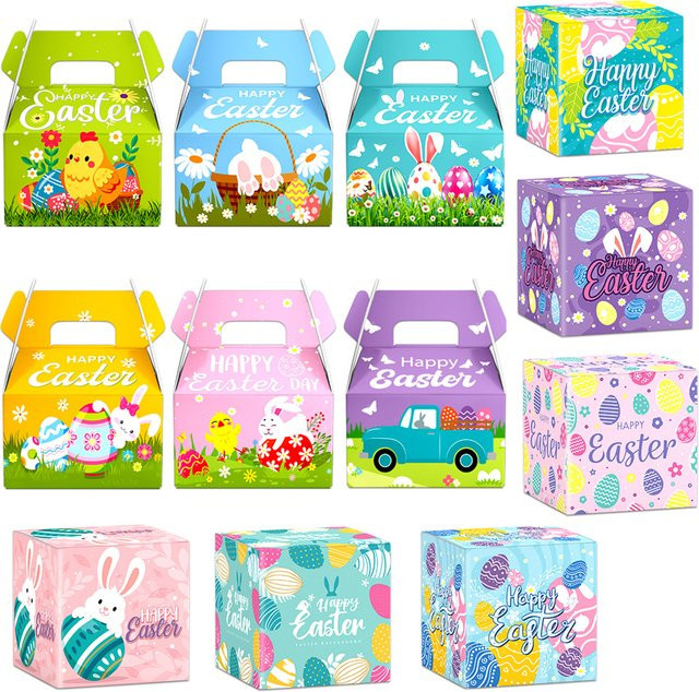 WEIGAO Dekorative Oster Geschenkboxen in Multicolor mit Hasen- und Küken-Motiven für Kinder, 6 oder 12 Stück - Bild 1