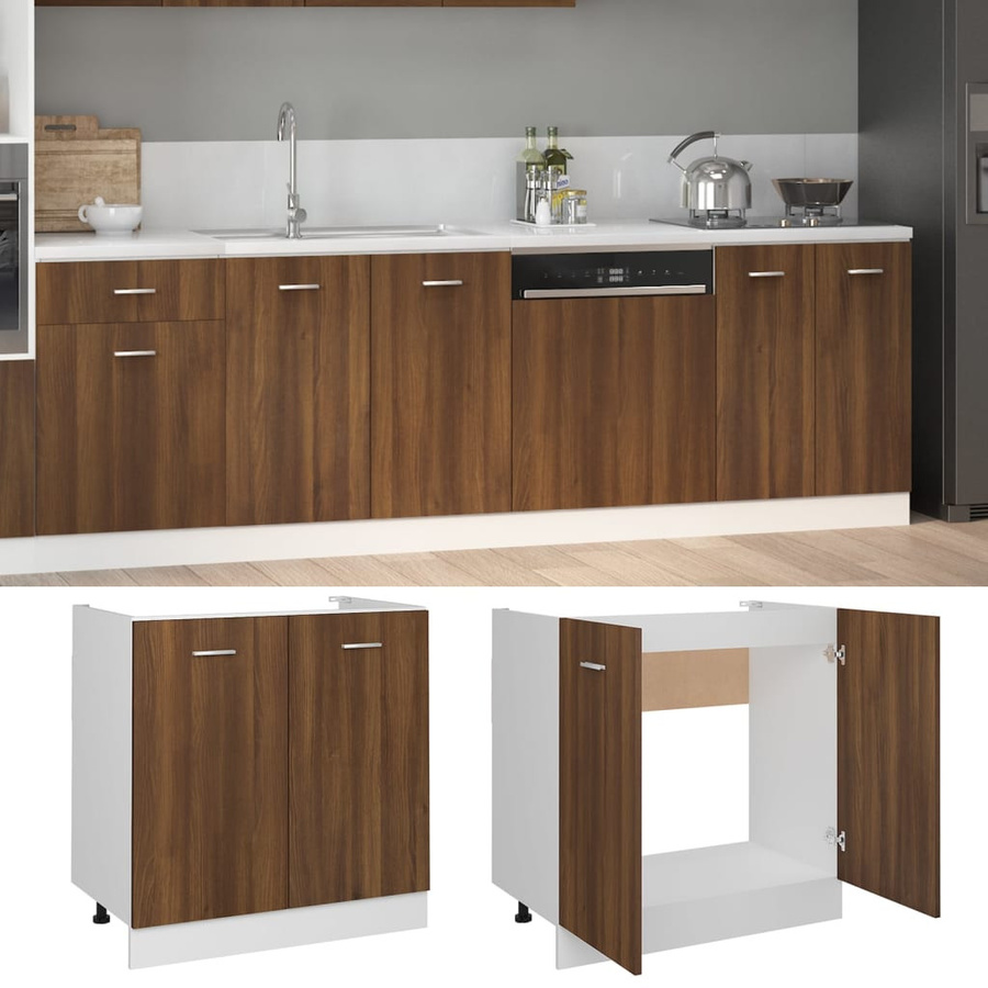 vidaXL Spülenunterschrank in Eiche Braun aus Holzwerkstoff, B/T/H: 80 x 46 x 81,5 cm - Bild 4