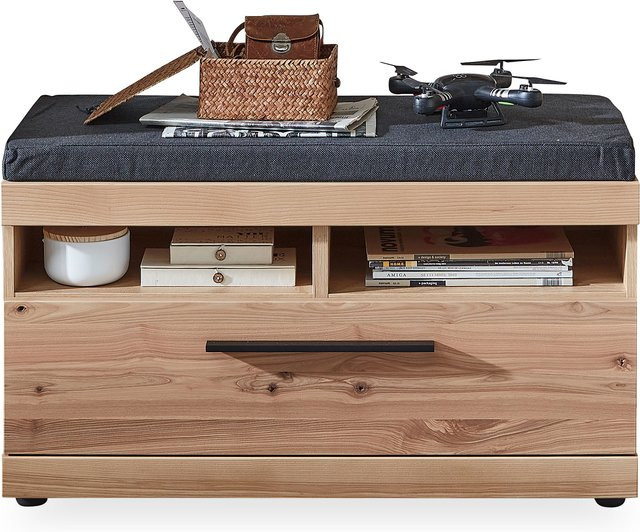 Garderobenbank MONDO TALYA aus Altesche Massiv mit Stoffbezug in Anthrazit, Grau und Braun, B/T/H: 92,5 x 35,0 x 52,0 cm - Bild 1