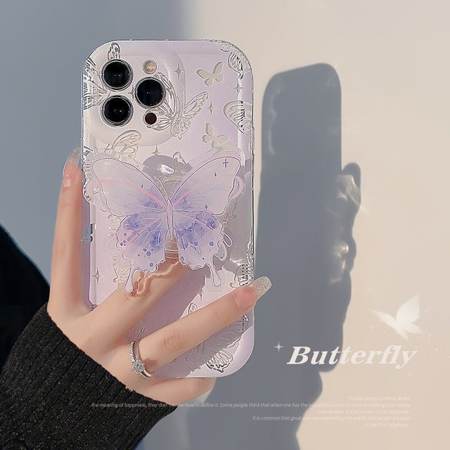 Apple iPhone Handyhülle mit Schmetterling-Design und Farbverlauf, transparentes Softcover mit Halterung für iPhone 16 15 14 13 12 11 Pro Max SE XR X XS 7 8 Plus, mehrfarbig - Bild 1